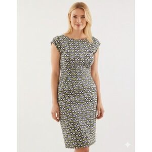 Boden Dress Womens US 16/18 Long Yellow Pink Geometric Print Pockets 100% Cotton